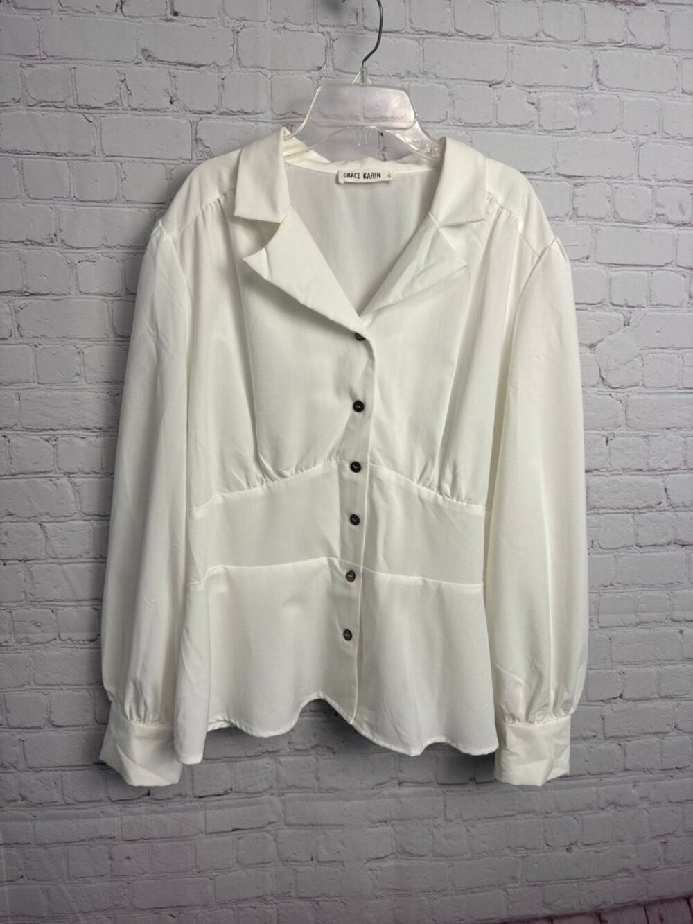 Grace karin preppy capsule white long sleeve peasant top size 2XL plus